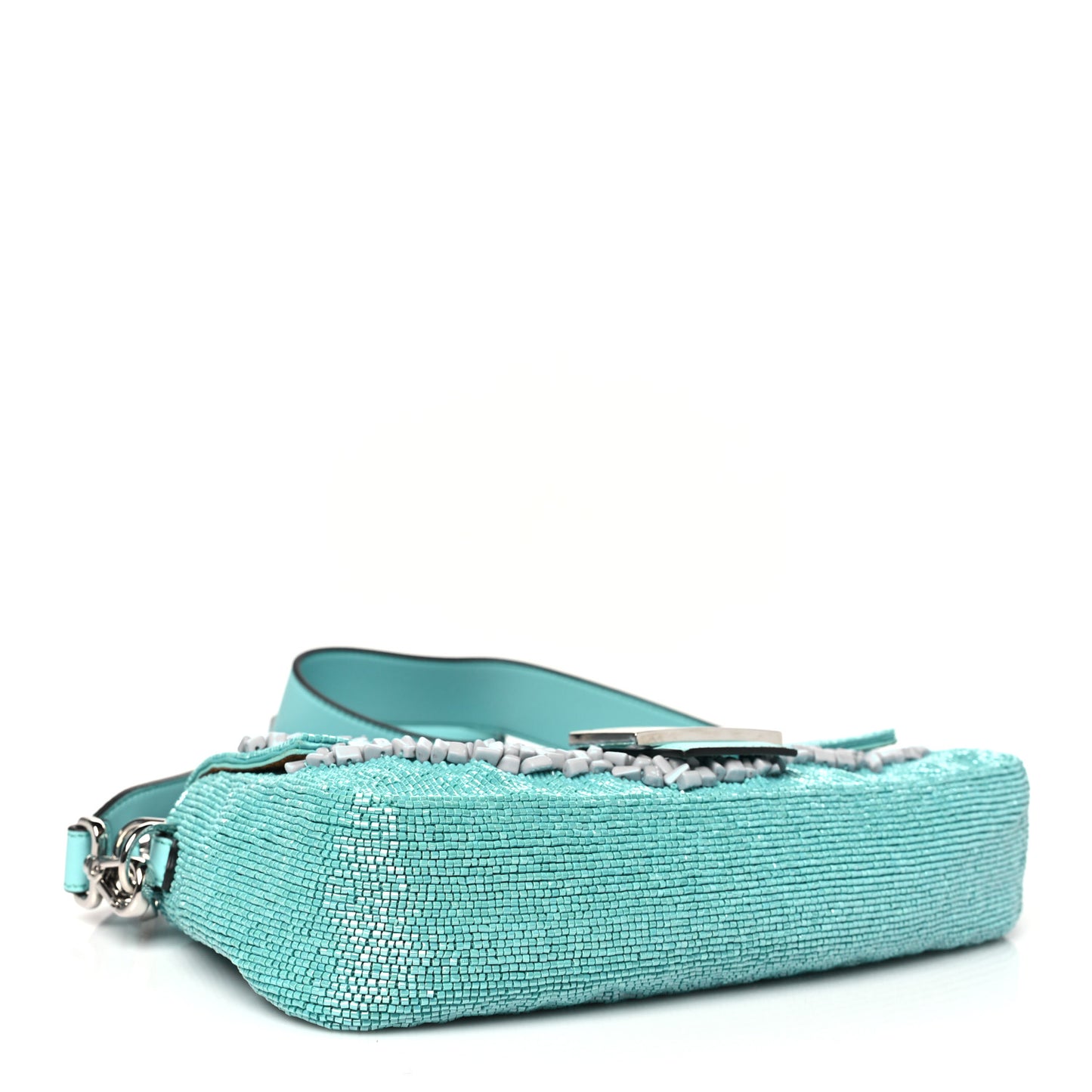 Rolling Stone Vitello Seta Bead Embroidered Re-Edition Baguette Spring Turquoise