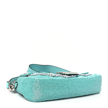 Fendi Rolling Stone Vitello Seta Bead Embroidered Re-Edition Baguette Spring Turquoise 4 of 10