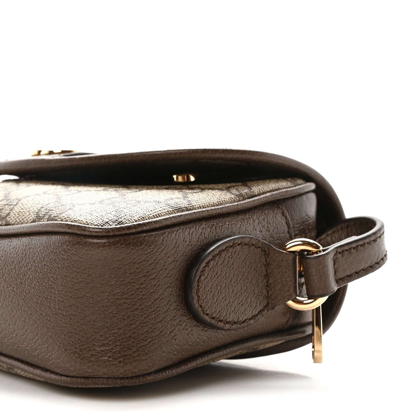 GG Supreme Monogram Textured Dollar Calfskin Mini Ophidia Flap Shoulder Bag Beige Ebony New Acero