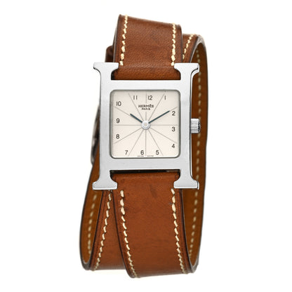 Hermes Stainless Steel Barenia 21mm Heure H Hour Double Tour Quartz Watch Fauve 1 of 9