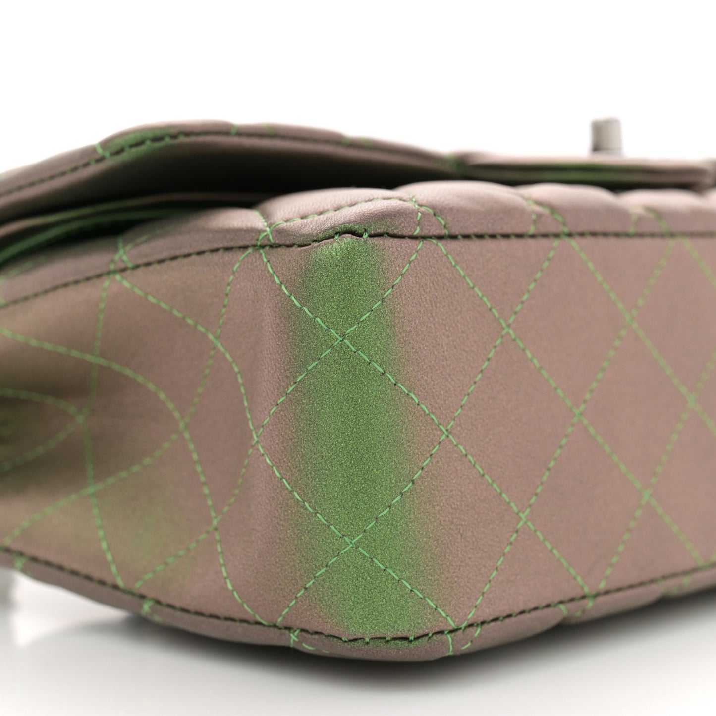 Iridescent Lambskin Quilted Medium Double Flap Green