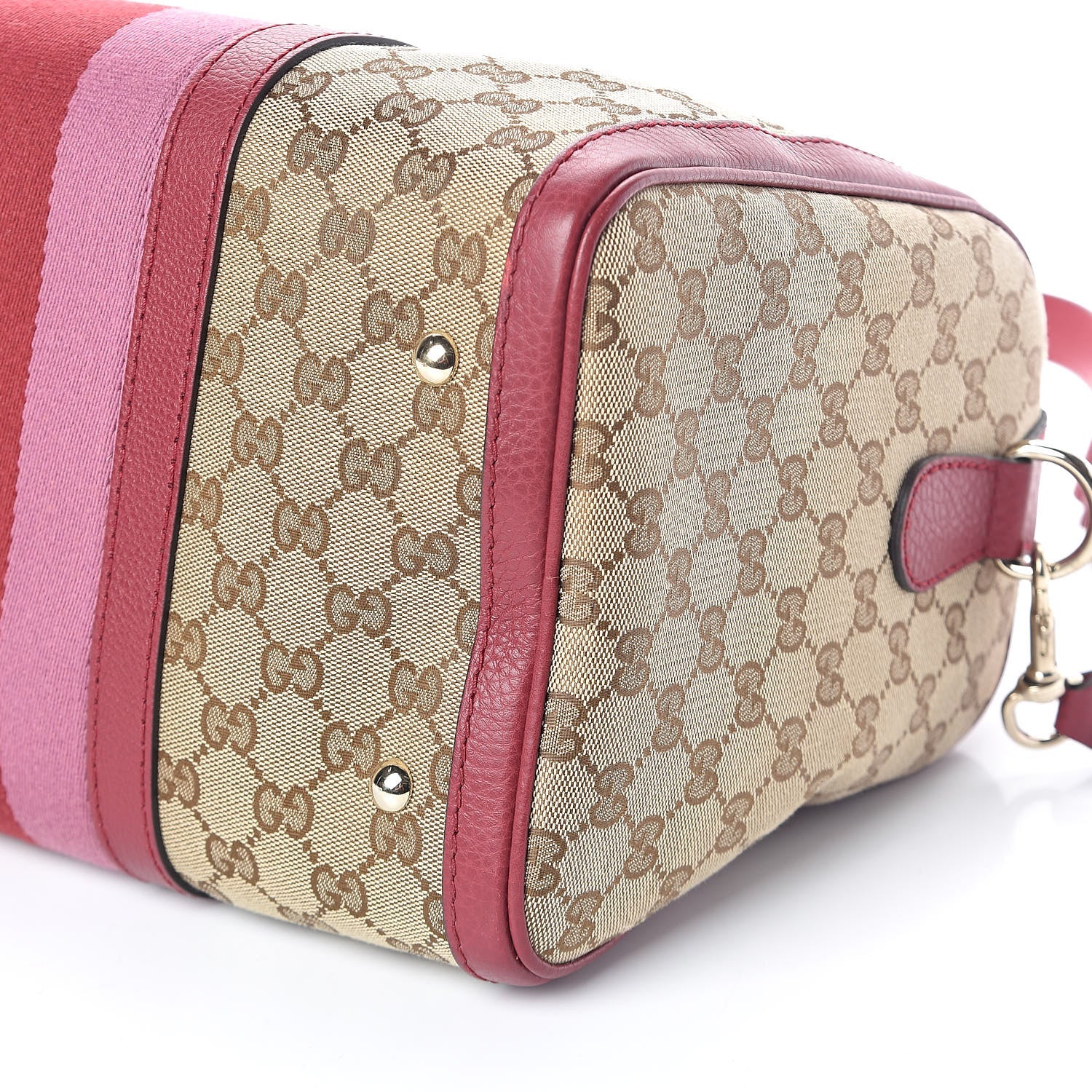Gucci Monogram Cellarius Calfskin Vintage Web Medium Boston Beige Ebony Soft Burgundy Peonia Flower 9 of 9