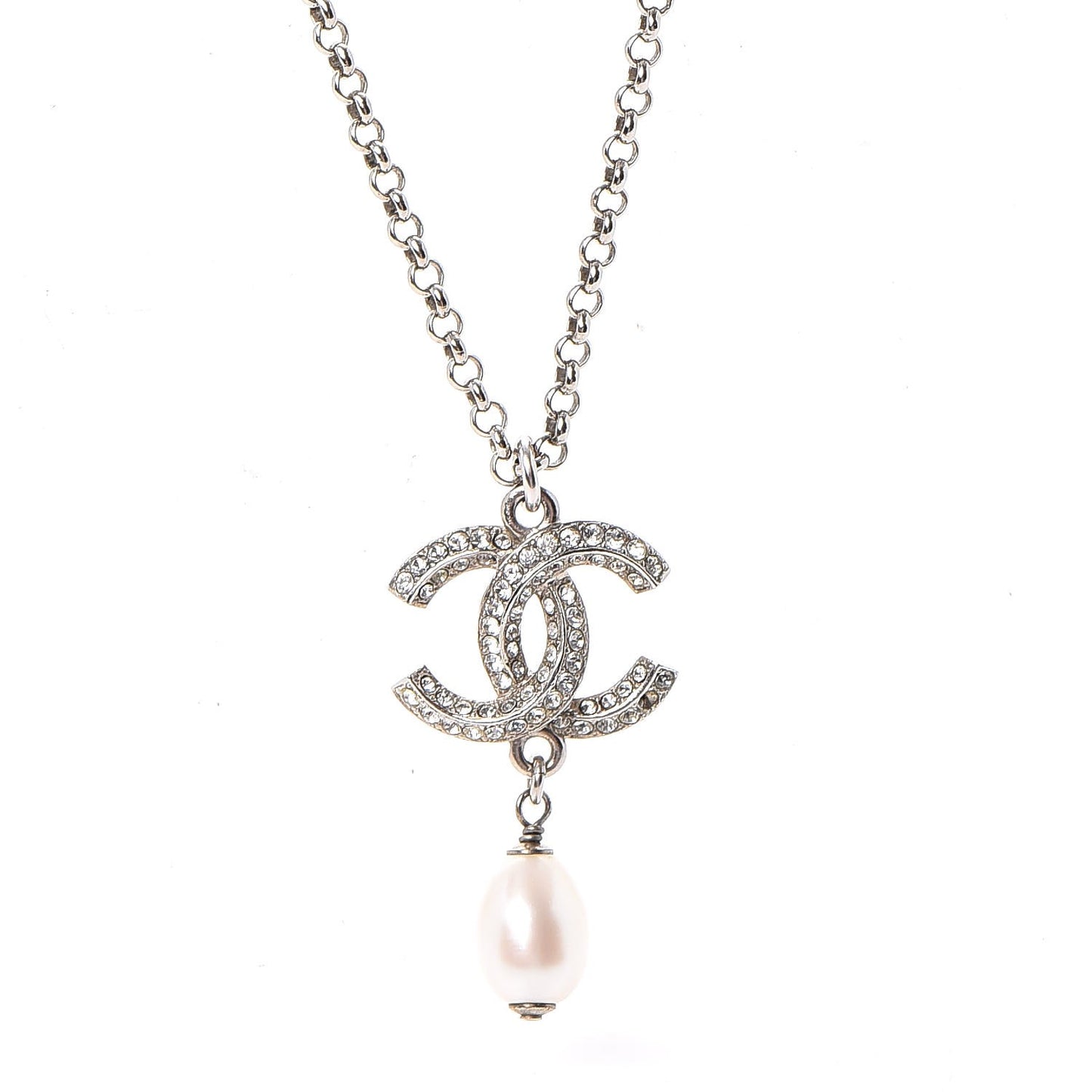 Pearl Crystal CC Drop Necklace