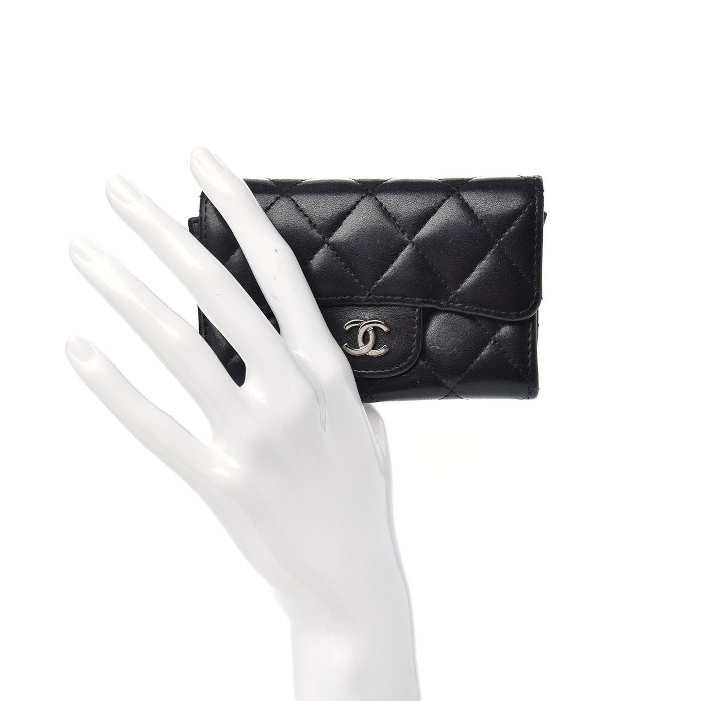 Lambskin Quilted Flap Card Holder Black