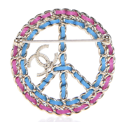 Chanel Metal Calfskin Braided Peace Sign CC Brooch Blue Purple Gold 3 of 5
