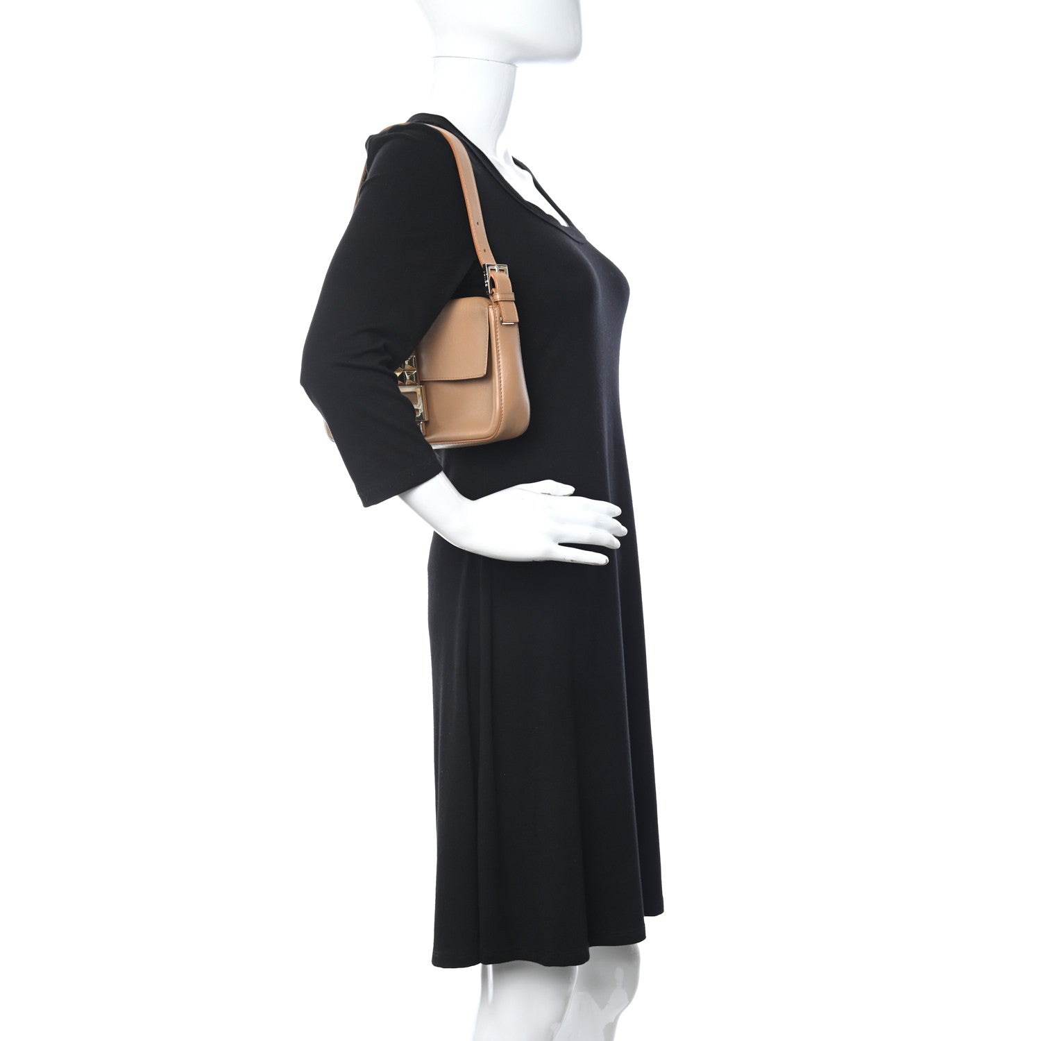 Fendi Calfskin Stud Baguette Brown 2 of 14