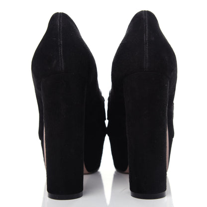 Gucci Kid Scamosciato Horsebit Fringe Loafer Pumps 37.5 Black 7 of 10