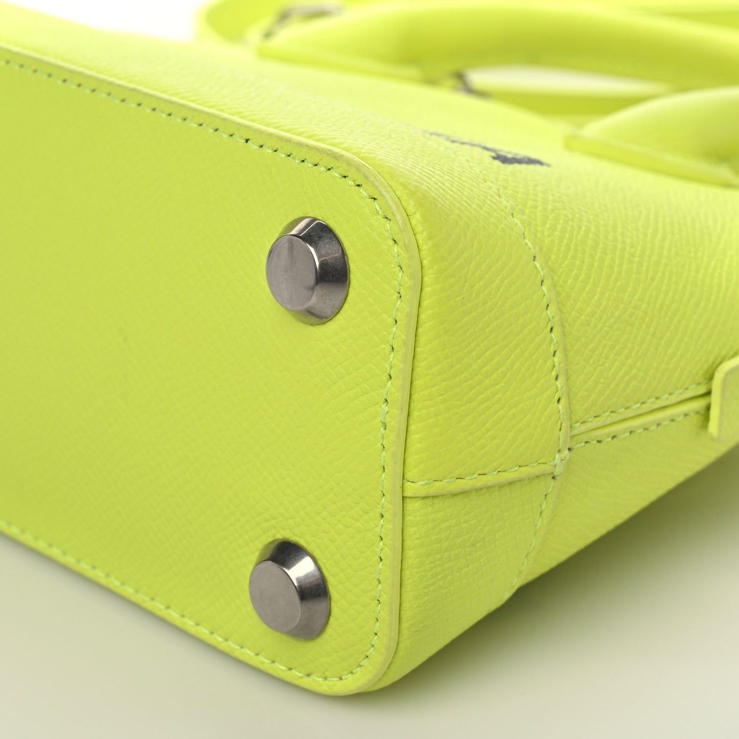 Signature Grained Calfskin Logo XXS Ville Top Handle Bag Acid Green Black