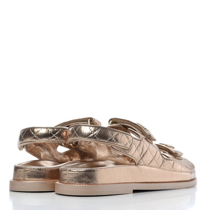 Chanel Iridescent Lambskin Quilted Velcro Dad Sandals 39 Light Bronze 4 of 9