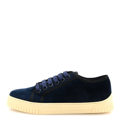 Chanel Crepe Suede Lace Up Sneakers 35.5 Navy 1 of 10
