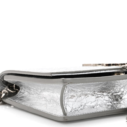 Saint Laurent Metallic Crackled Calfskin Kate Monogram Tassel Chain Wallet Argento 8 of 9