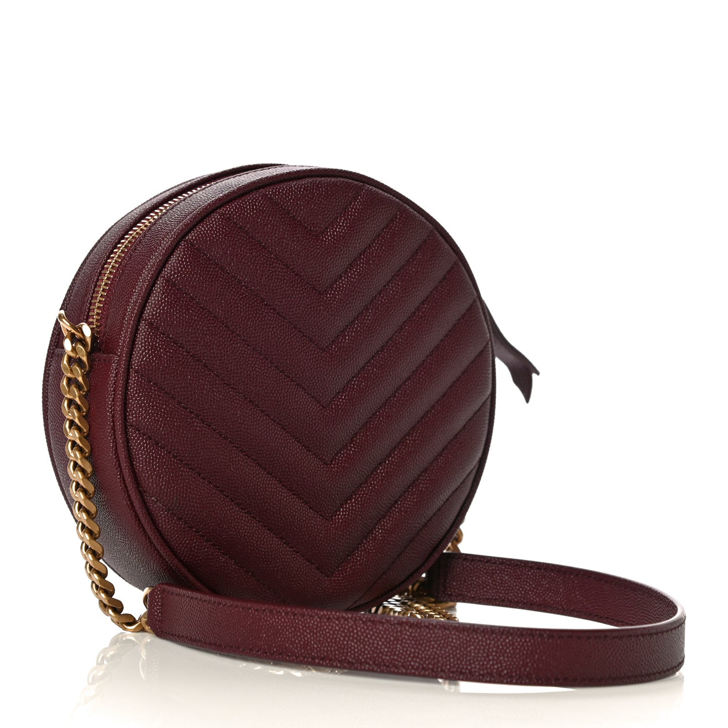 Grain De Poudre Matelasse Chevron Quilted Round Vinyle Camera Bag Rouge Legion