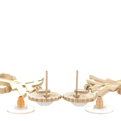 Chanel Pearl Crystal Queen of France CC Drop Earrings Gold 3 of 5