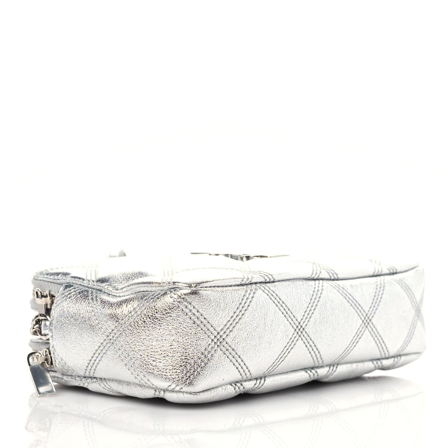 Saint Laurent Metallic Lambskin Quilted Mini Becky Double Zip Bag Argento 4 of 12