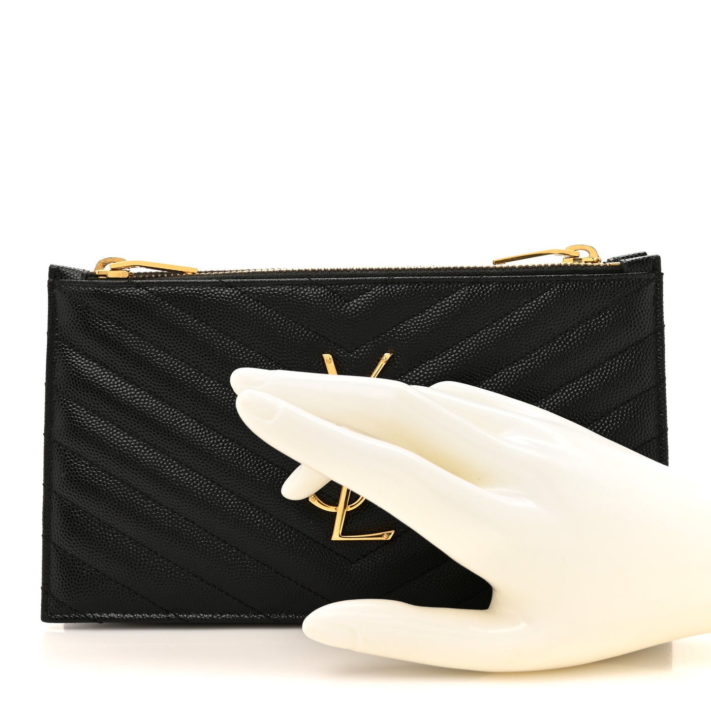 Grain De Poudre Matelasse Chevron Monogram Double Zip Wallet Black