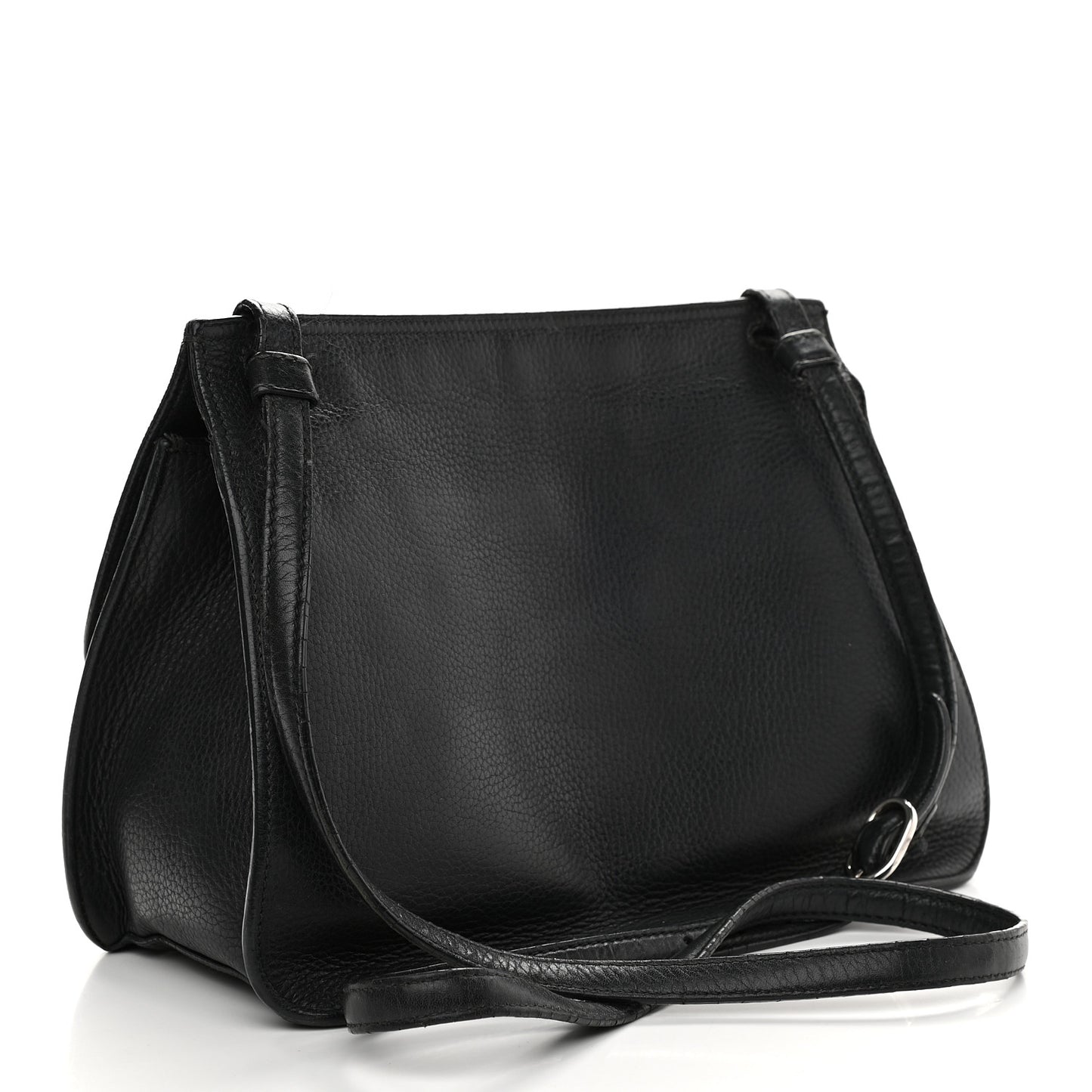 Pebbled Calfskin Medium Bamboo Daily Flap Shoulder Bag Black
