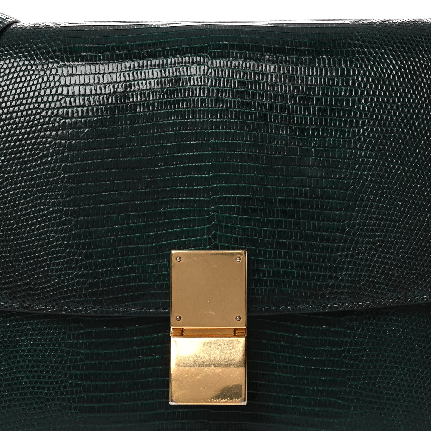 Lizard Medium Classic Box Flap Bag Dark Green