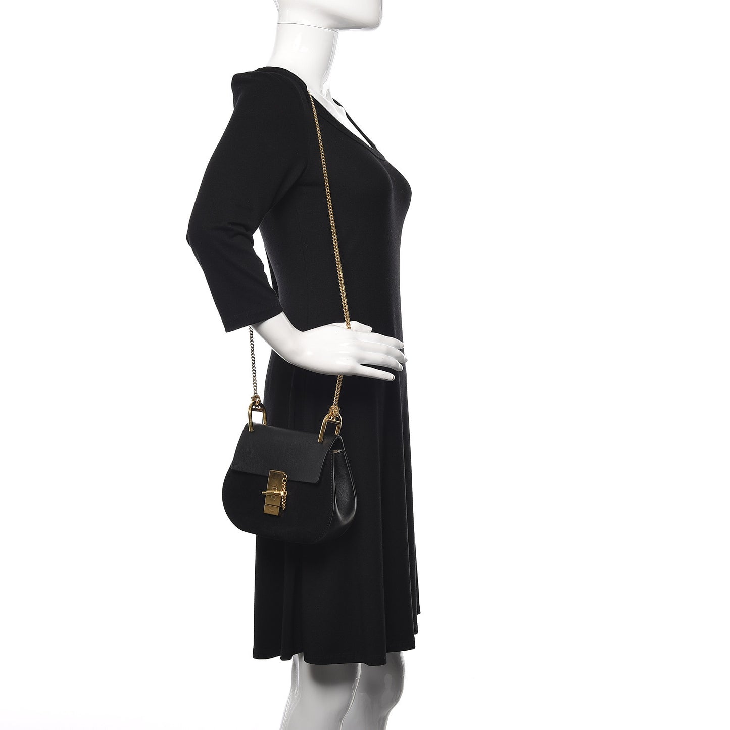 Suede Calfskin Mini Drew Shoulder Bag Black