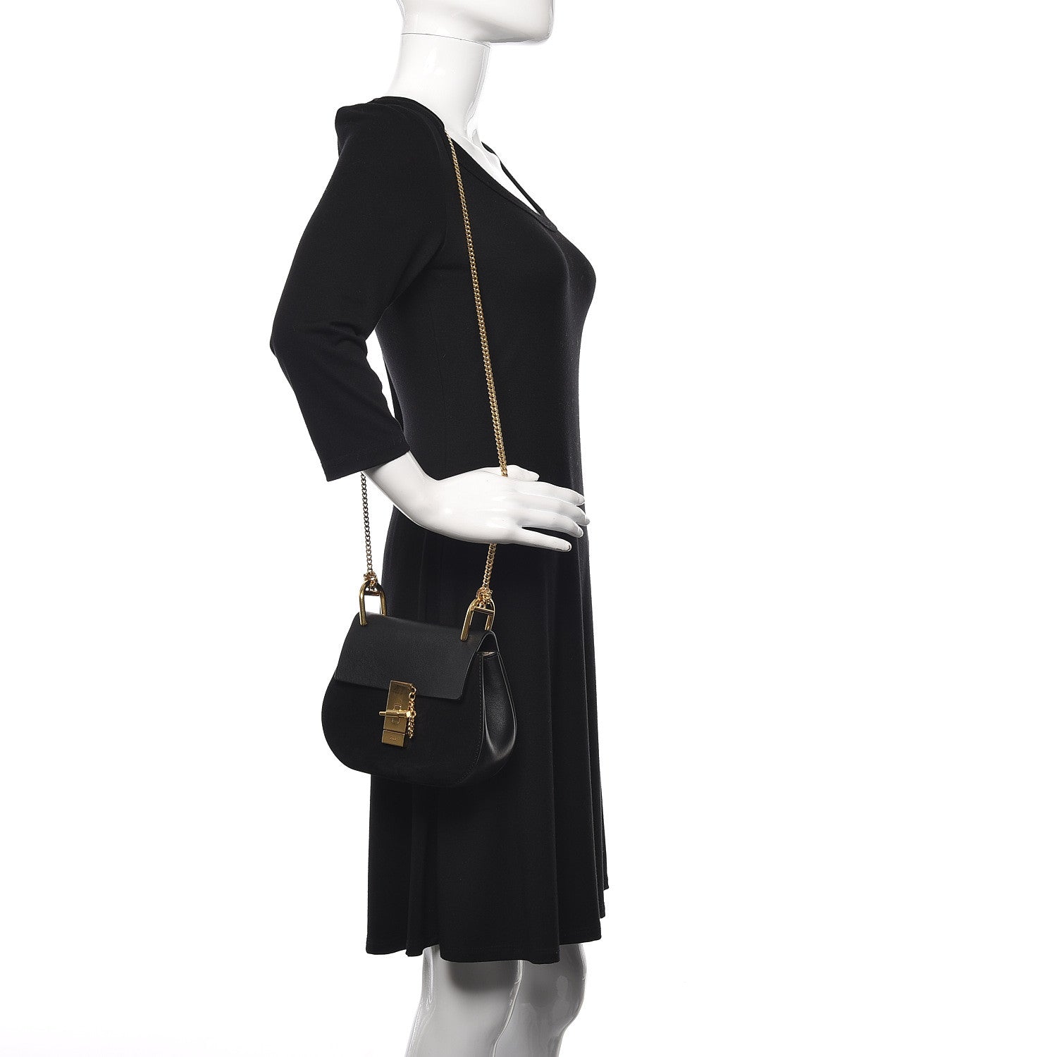 Chloe Suede Calfskin Mini Drew Shoulder Bag Black 2 of 9