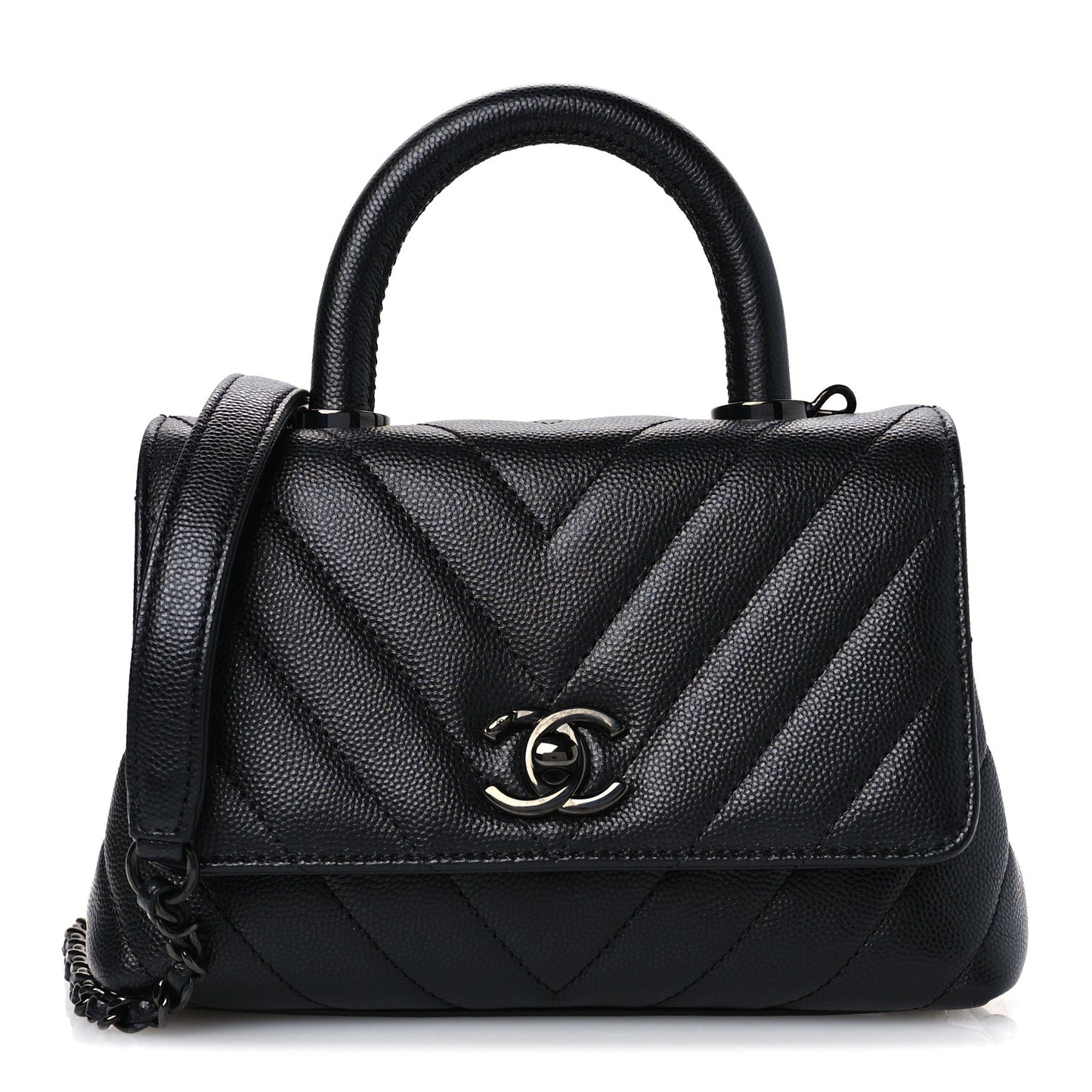 Caviar Chevron Quilted Extra Mini Coco Handle Flap So Black