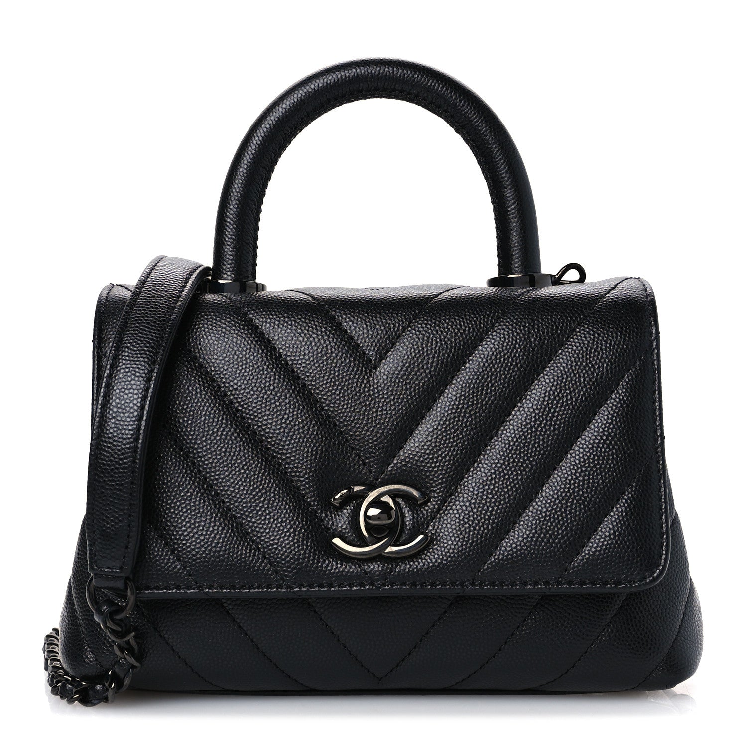 Chanel Caviar Chevron Quilted Extra Mini Coco Handle Flap So Black 1 of 11