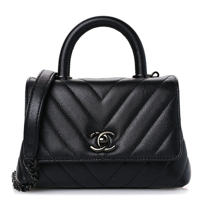 Chanel Caviar Chevron Quilted Extra Mini Coco Handle Flap So Black 1 of 11