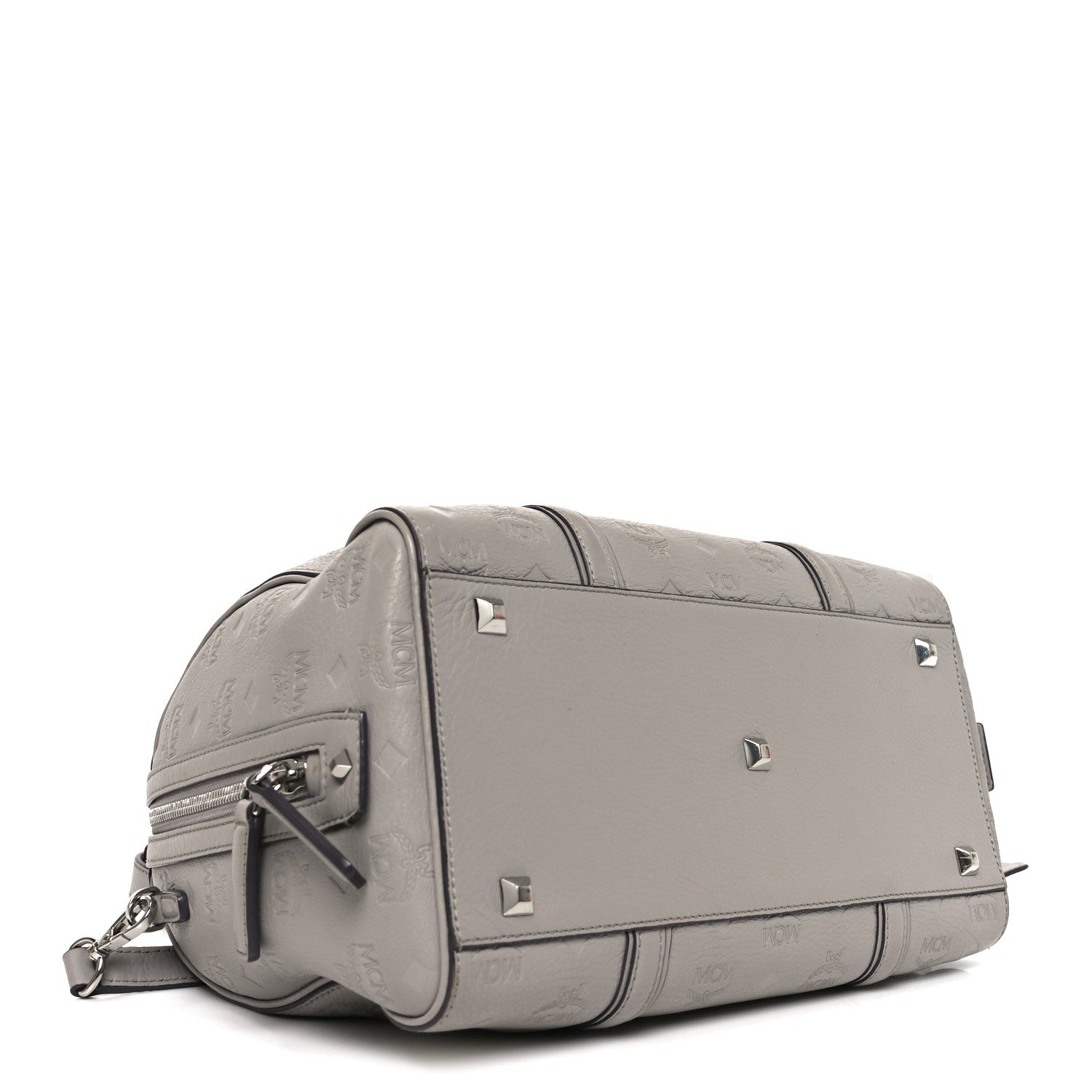 MCM Calfskin Ottomar Monogram Boston Bag Dove 4 of 11
