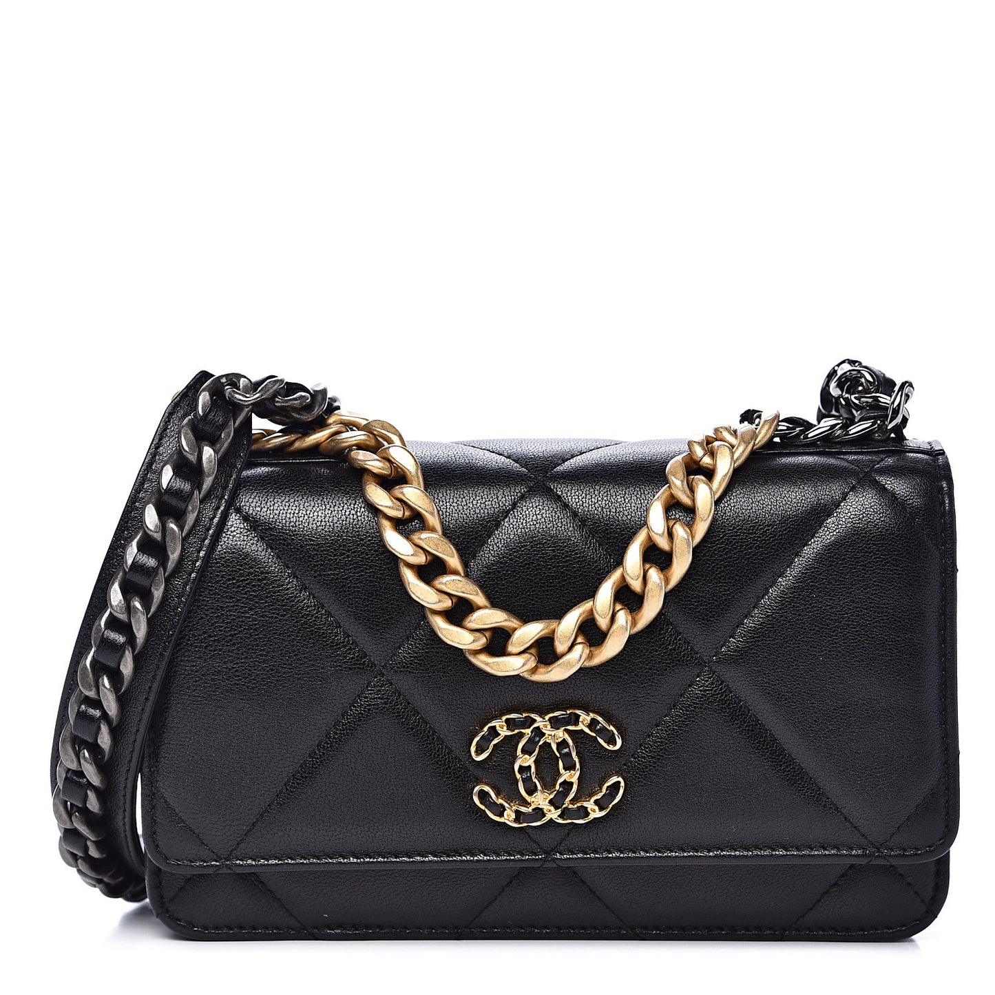 Goatskin Quilted 19 Wallet On Chain WOC Black