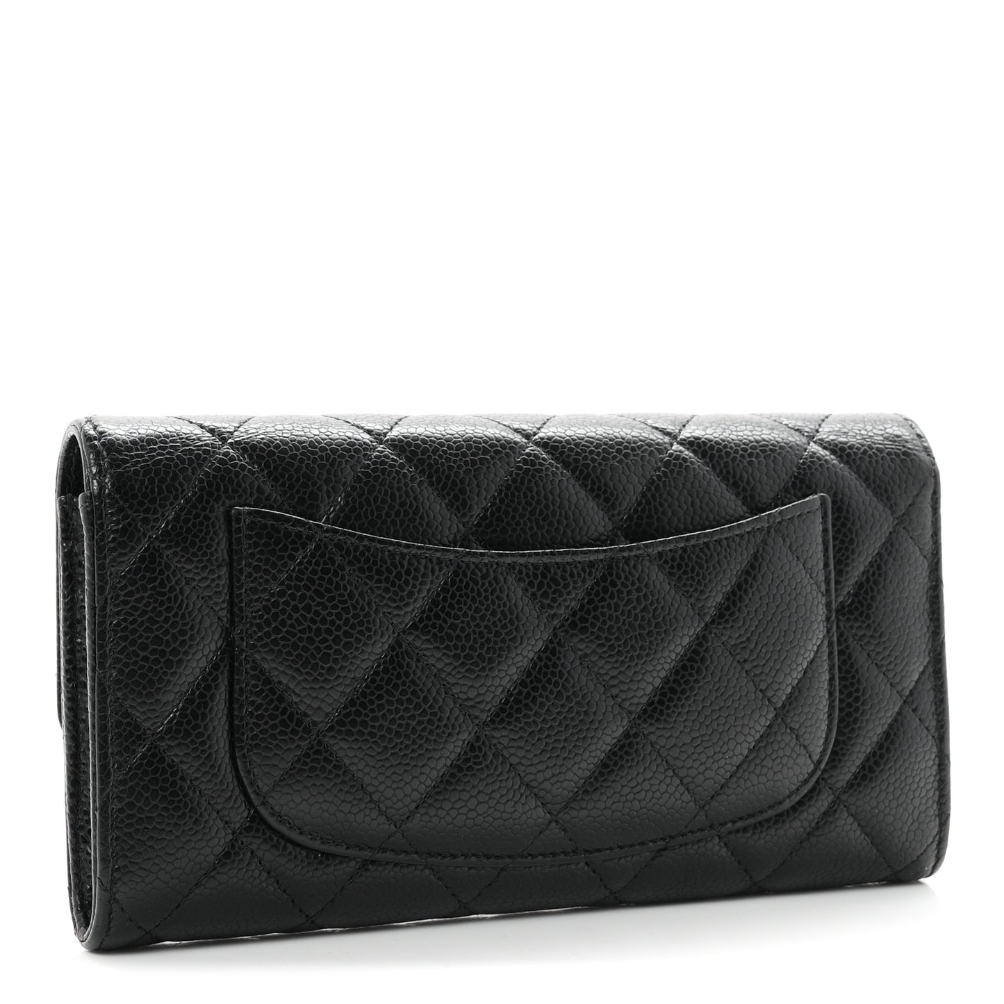 Caviar Quilted Large Gusset Flap Wallet Black