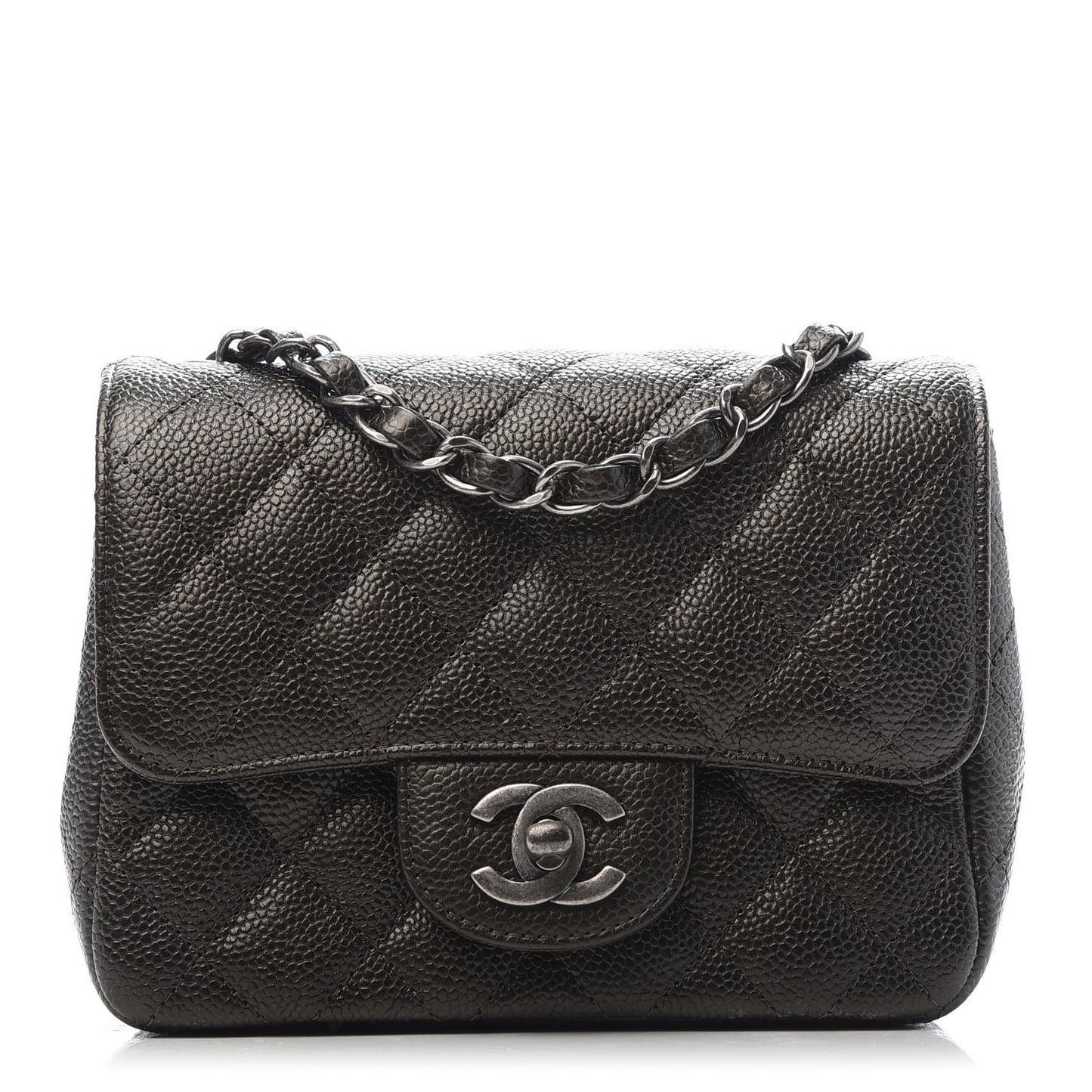 Metallic Caviar Quilted Mini Square Flap Dark Charcoal