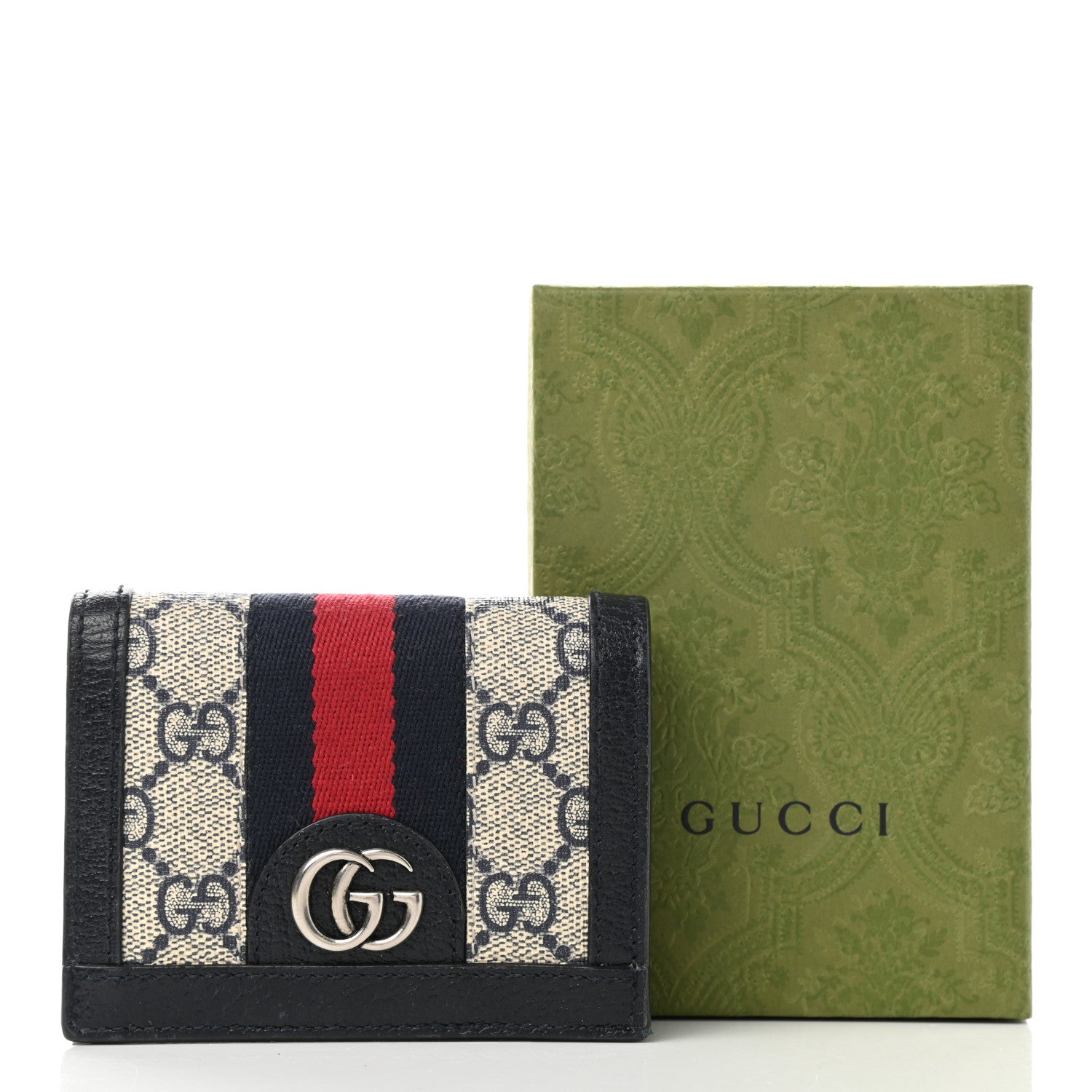Gucci GG Supreme Monogram Textured Dollar Calfskin Web Ophidia Card Case Beige Blue 11 of 11