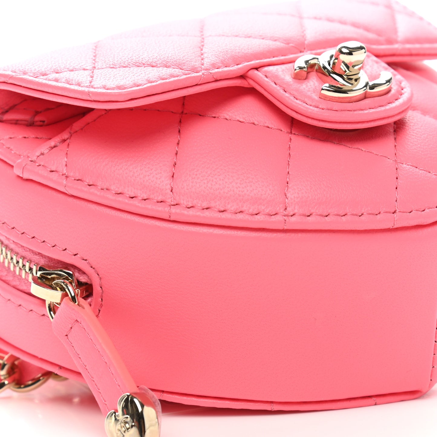 Lambskin Quilted CC In Love Heart Waist Belt Bag With Chain Pink