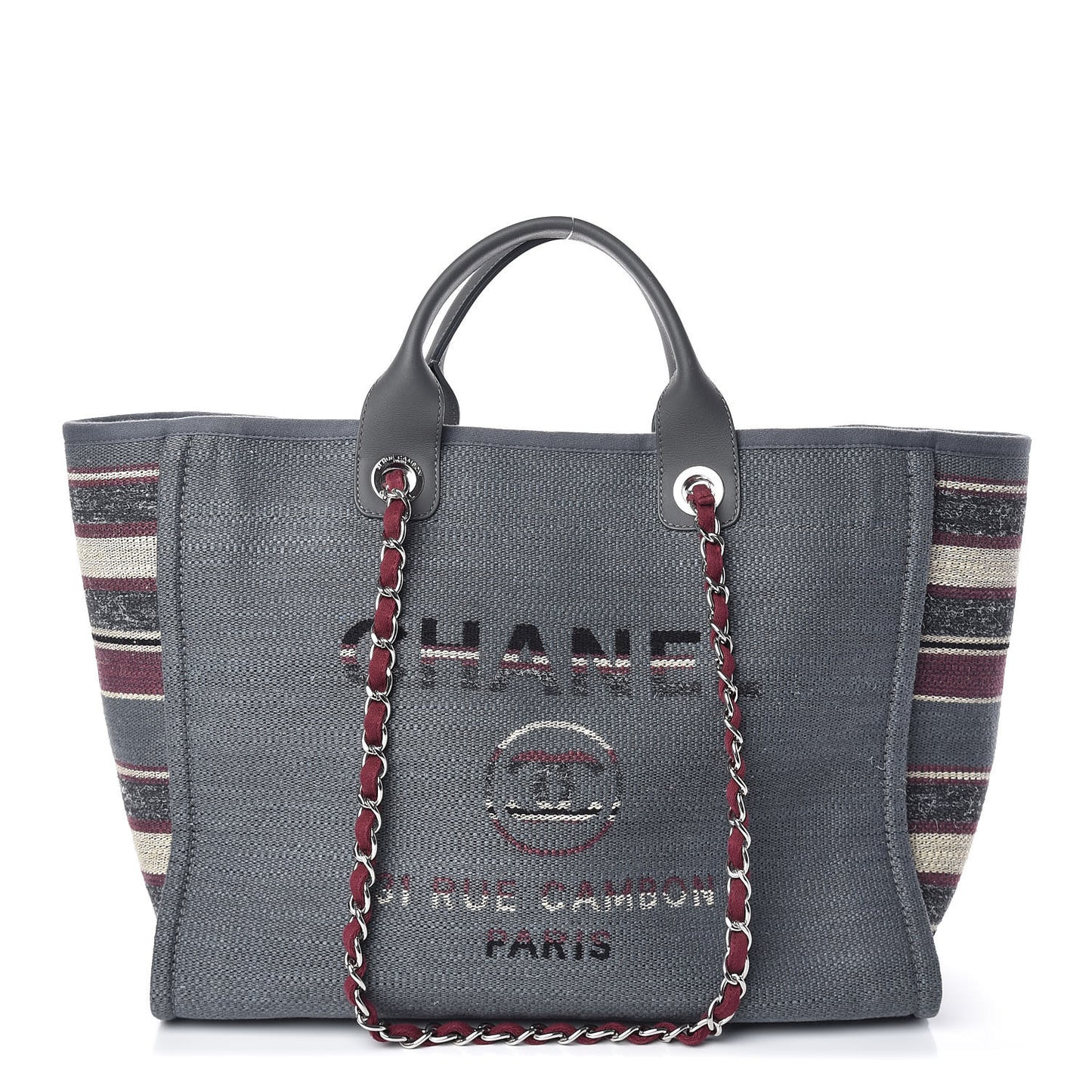 Striped Canvas Medium Deauville Tote Grey