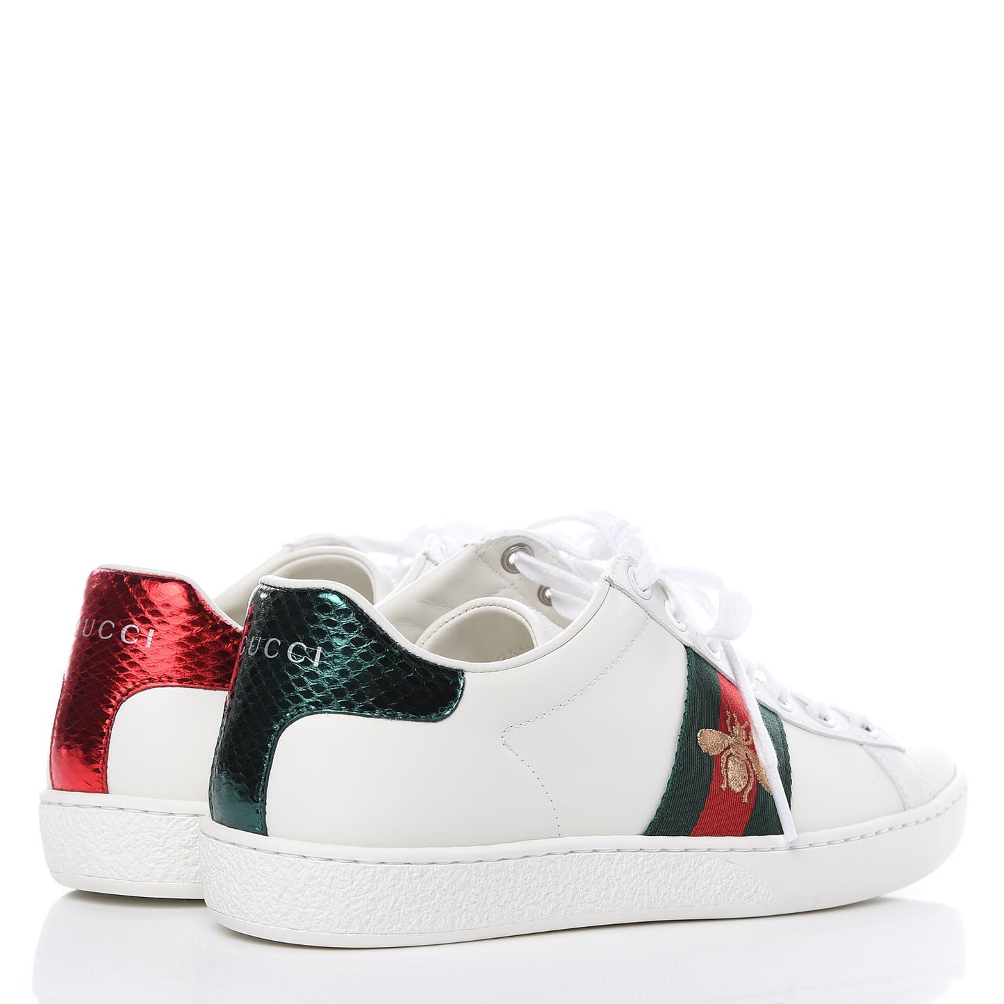 Calfskin Ayers Bee Embroidered Womens Ace Sneakers 36 White Green