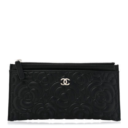 Chanel Lambskin Camellia Embossed Classic Zip Pouch Black 1 of 10