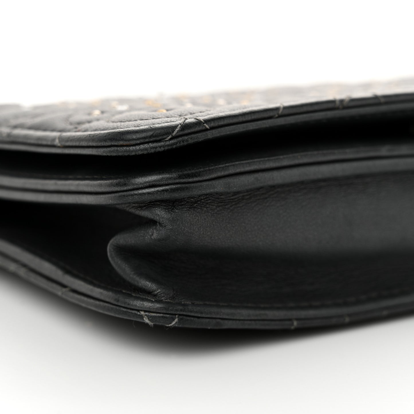 Lambskin Camellia Studded Wallet on Chain WOC Grey