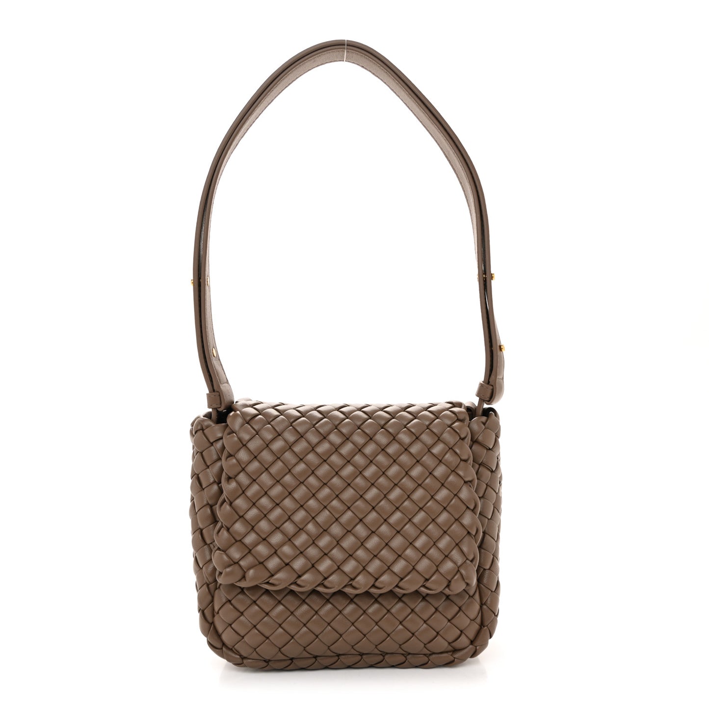 Nappa Intreccio Mini Cobble Shoulder Bag Taupe Grey