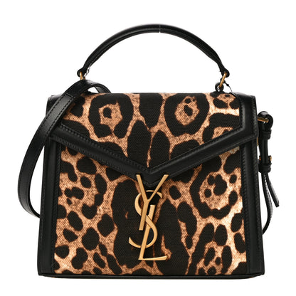 Saint Laurent Canvas Leopard Print Mini Classic Monogram Cassandra Top Handle Black 1 of 11