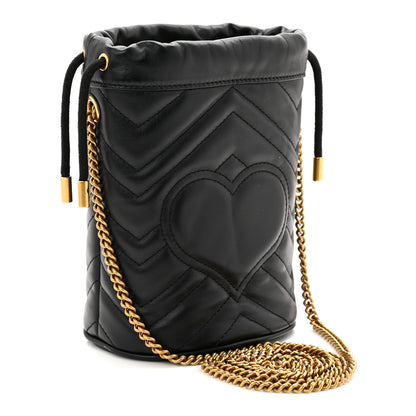 Gucci Calfskin Matelasse Mini GG Marmont 2.0 Bucket Bag Black 3 of 12