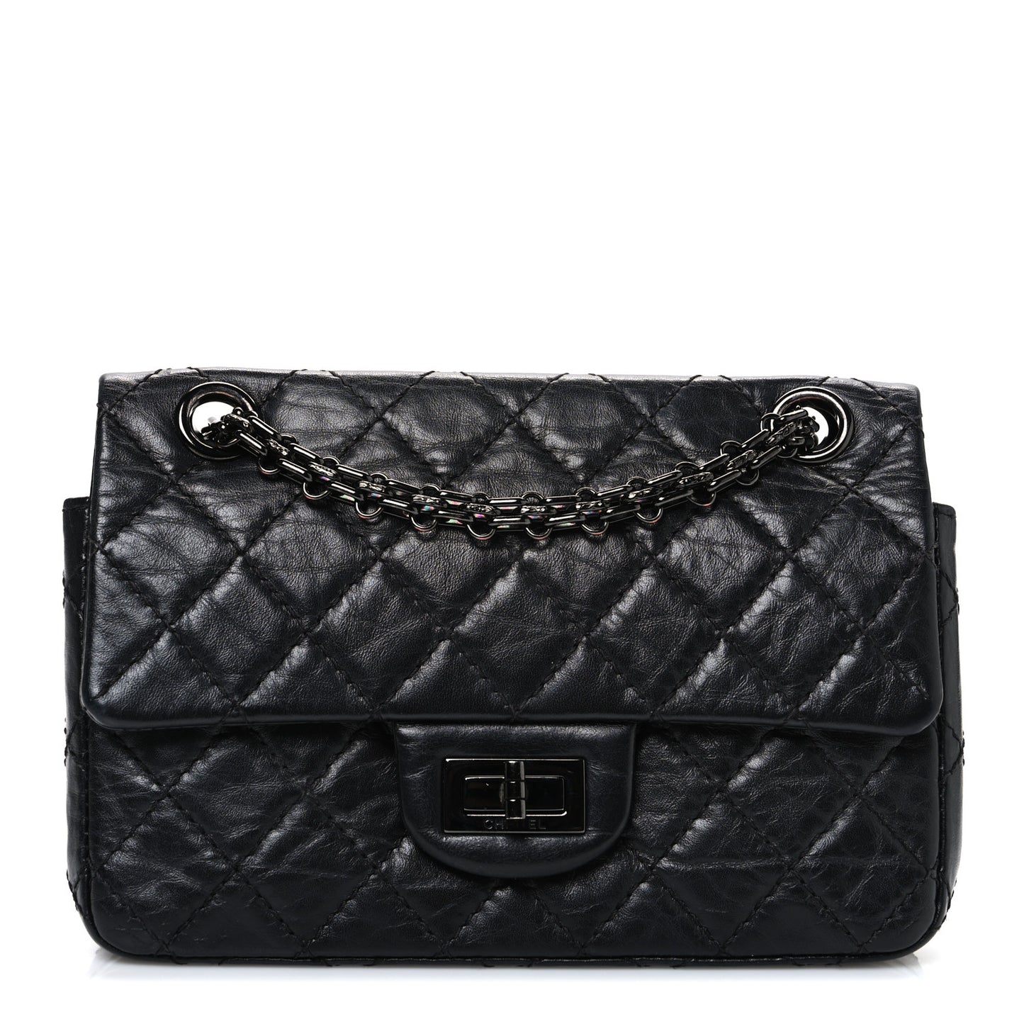 Aged Calfskin Quilted 2.55 Reissue Mini Flap So Black