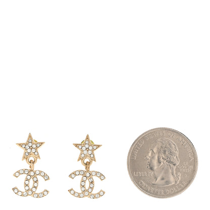 Chanel Crystal CC Star Drop Earrings Gold 2 of 5