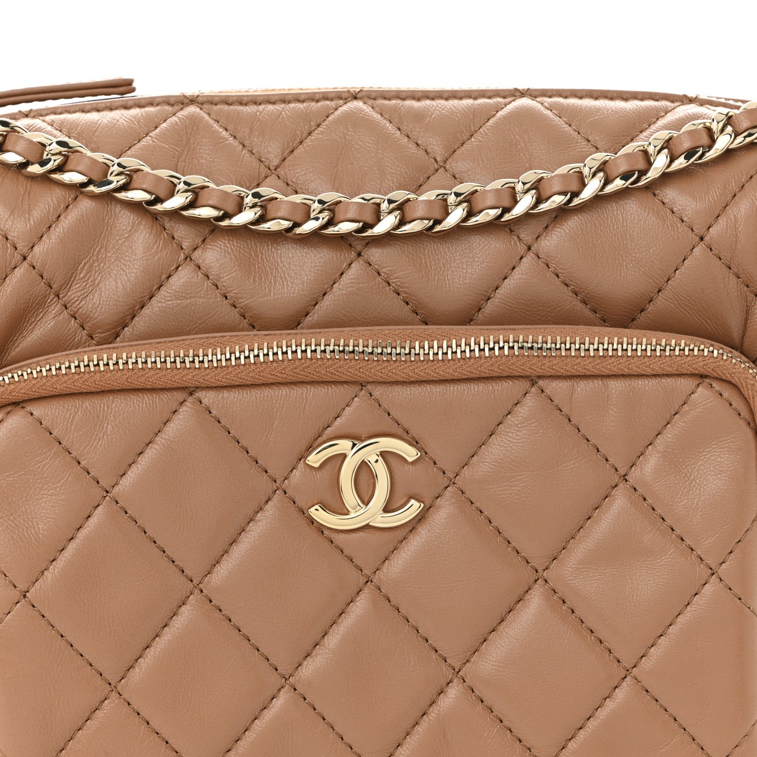 Chanel Shiny Crumpled Lambskin Quilted Medium Preppy Pocket Camera Case Brown 8 of 10