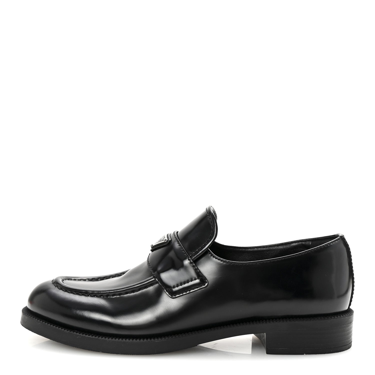 Prada Spazzolato Metal Triangle Logo 20mm Loafers 40 Black 1 of 9
