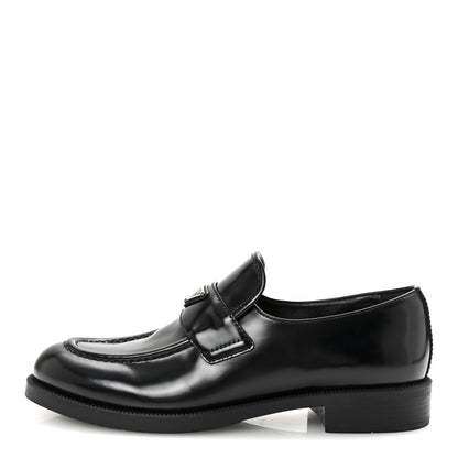 Prada Spazzolato Metal Triangle Logo 20mm Loafers 40 Black 1 of 9