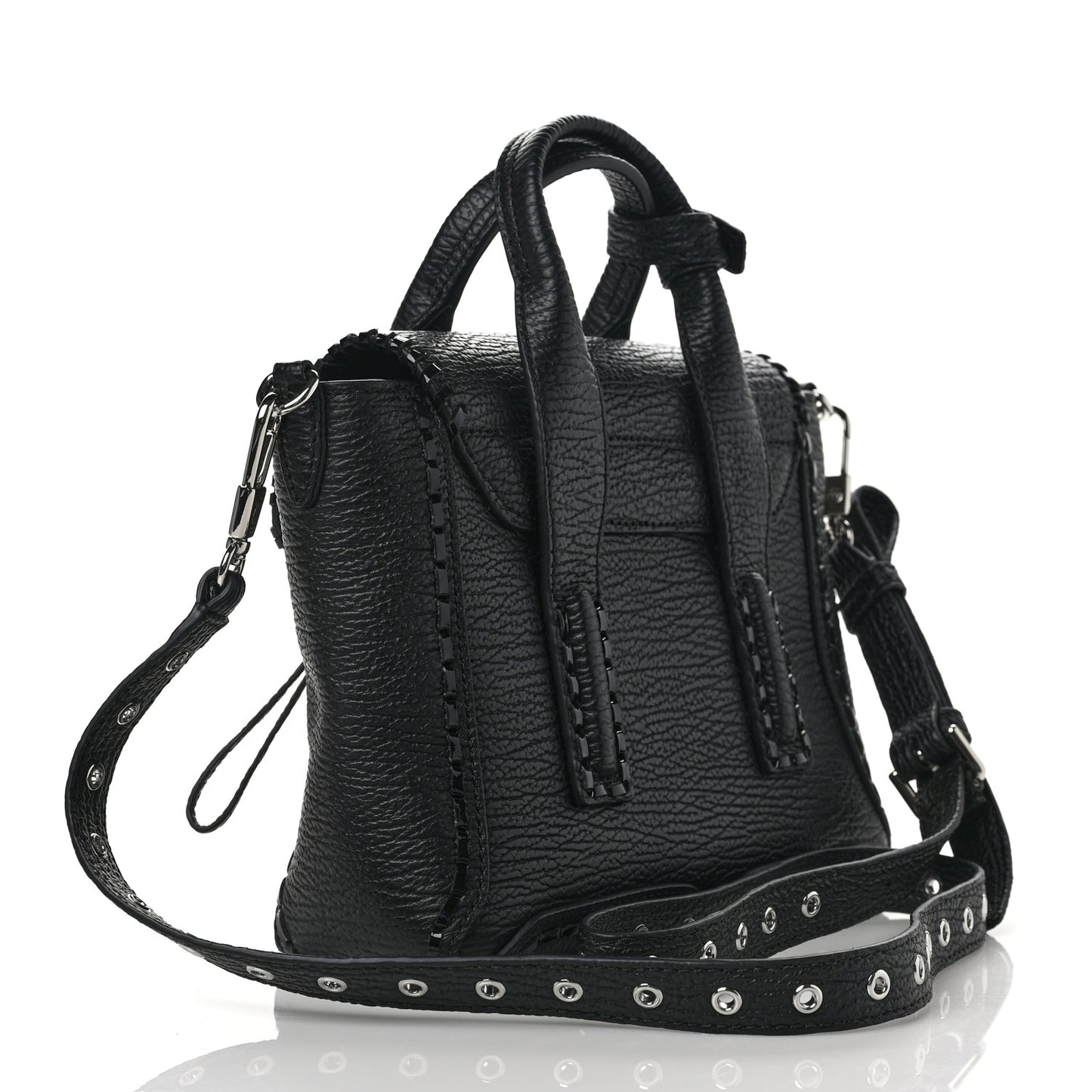 Textured Calfskin Mini Whipstitch Pashli Satchel Black