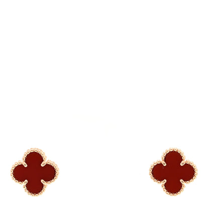 Van Cleef & Arpels 18K Rose Gold Carnelian Sweet Alhambra Earrings 1 of 5
