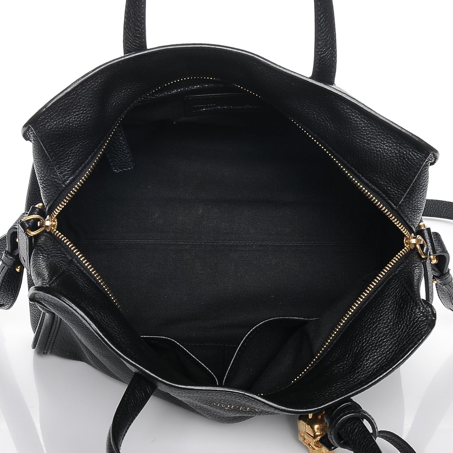 Pebbled Calfskin Small Skull Padlock Zip Around Tote Black