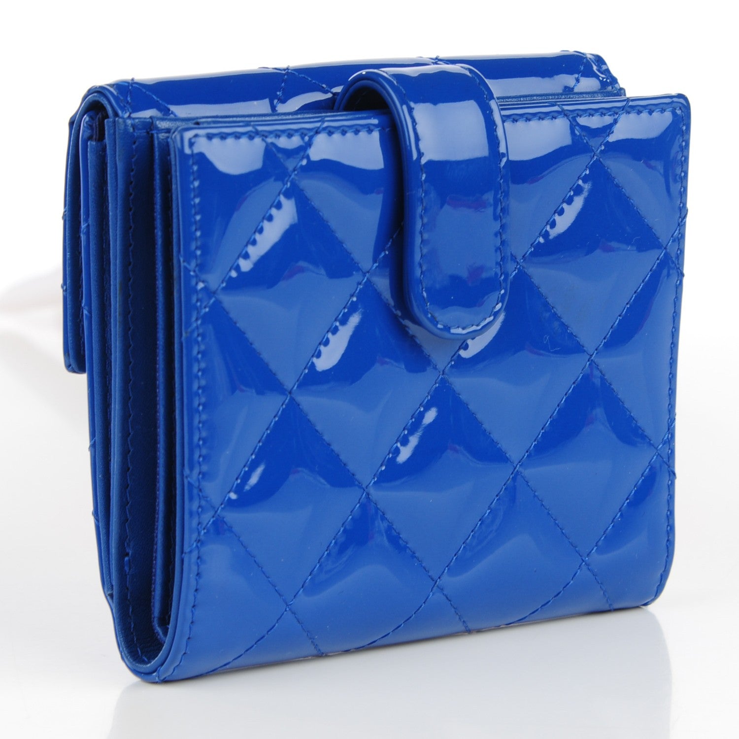 Chanel Patent Quilted CC French Wallet Blue 3 of 8