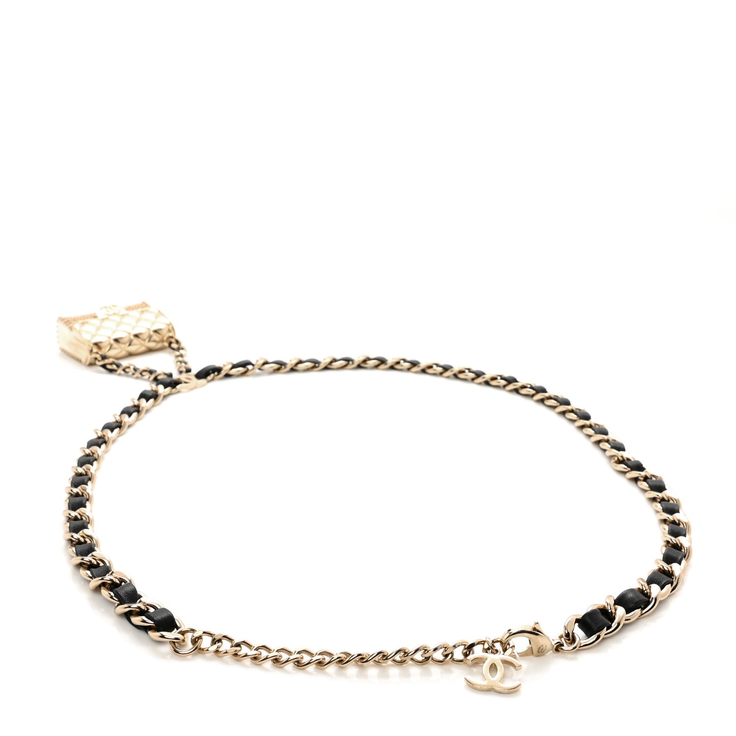 Lambskin Chain CC Flap Bag Belt 80 32 Black Gold