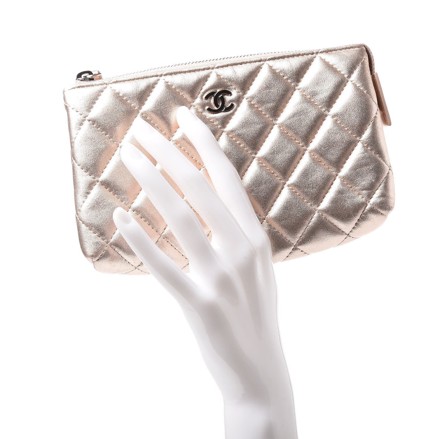 Chanel Metallic Lambskin Quilted Cosmetic Pouch Light Gold 2 of 12